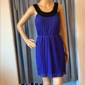 Royal blue and black pleated and beaded dress